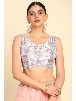 Soch - Womens Blue Synthetic Embroidered Blouse with Zari