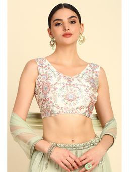 Soch - Womens Cream Synthetic Embroidered Blouse with Zari