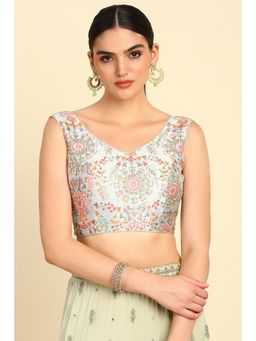 Soch - Womens Light Grey Synthetic Embroidered Blouse with Zari