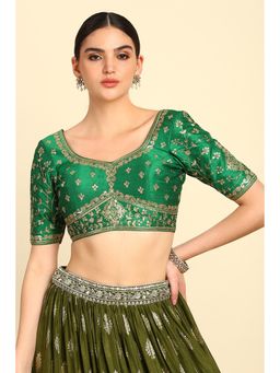 Soch - Womens Green Rayon Embroidered Blouse with Sequins Work