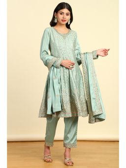 Soch - Womens Green Embroidered Kurta Pant and Dupatta with Sequins Work (Set of 3)