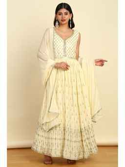 Soch - Womens Cream Anarkali Kurta Churidar and Dupatta with Belt (Set of 4)
