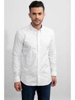 Snitch - Men White Solid Cotton Blend Casual Shirt