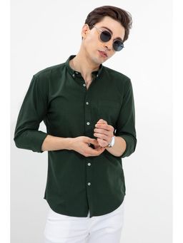 Snitch - Men Olive Solid Cotton Casual Shirt