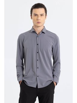 Snitch - Men Grey Solid Cotton Casual Shirt