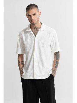 Snitch - Men White Textured Cotton Blend Casual Shirt