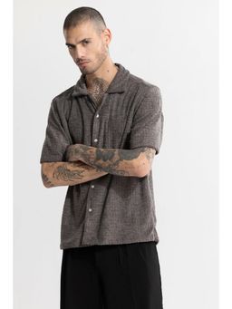 Snitch - Men Grey Textured Cotton Blend Casual Shirt