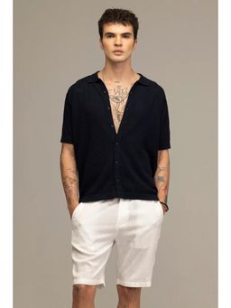 Snitch - Men Navy Blue Textured Cotton Casual Shirt