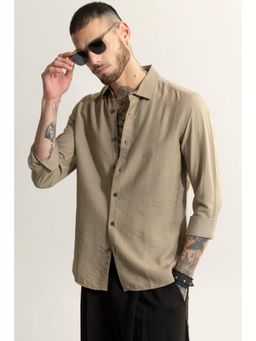 Snitch - Men Khaki Textured Cotton Blend Casual Shirt