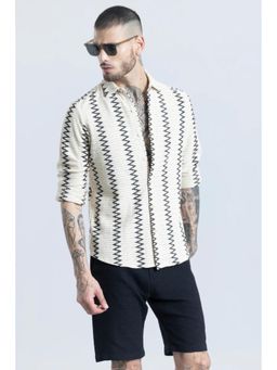 Snitch - Men Off White Geometric Cotton Casual Shirt