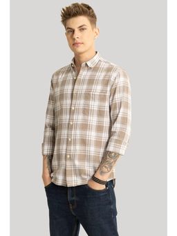 Snitch - Men Brown Checks Linen Casual Shirt