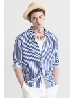 Snitch - Men Blue Stripes Cotton Blend Casual Shirt