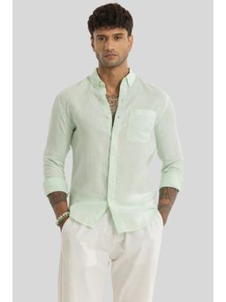 Snitch - Men Green Solid Linen Casual Shirt