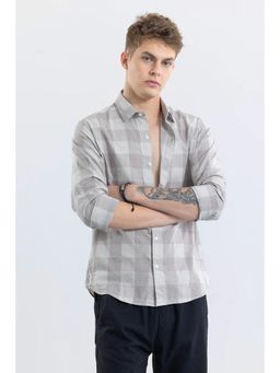 Snitch - Men Grey Checks Cotton Linen Blend Casual Shirt