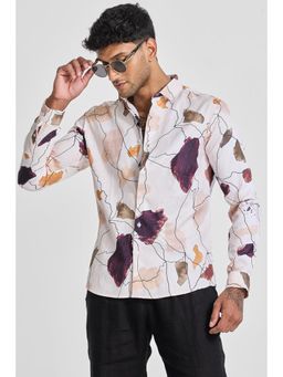 Snitch - Men Orange Abstract Polyester Casual Shirt