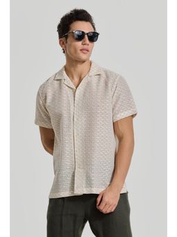 Snitch - Men Beige Textured Cotton Blend Casual Shirt