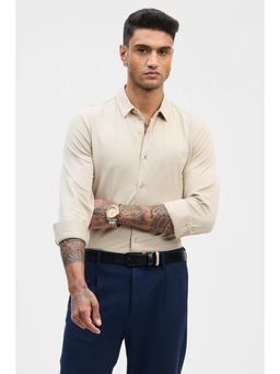 Snitch - Men Cream Solid Cotton Blend Casual Shirt