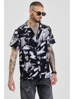 Snitch - Men Black Abstract Viscose Blend Casual Shirt