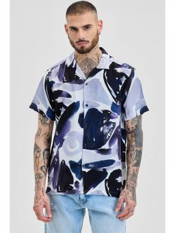 Snitch - Men Blue Abstract Viscose Blend Casual Shirt