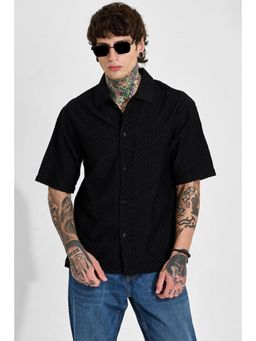 Snitch - Men Black Self Design Polyester Blend Casual Shirt