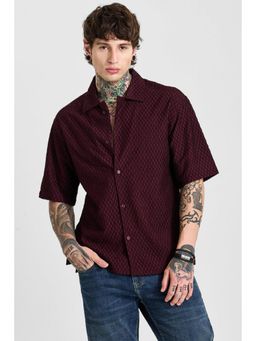 Snitch - Men Burgundy Self Design Polyester Blend Casual Shirt