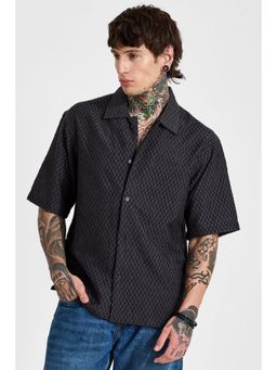 Snitch - Men Charcoal Self Design Polyester Blend Casual Shirt