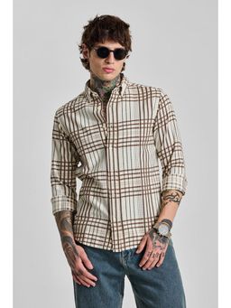 Snitch - Men Beige Checks Cotton Casual Shirt