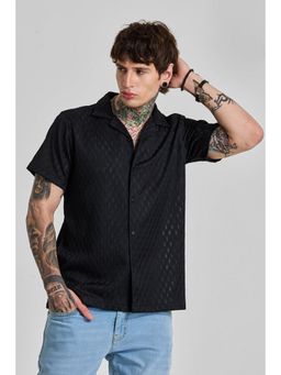 Snitch - Men Black Self Design Polyester Blend Casual Shirt