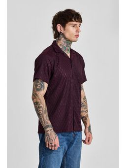 Snitch - Men Burgundy Self Design Polyester Blend Casual Shirt