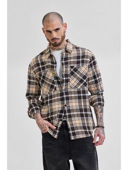 Snitch - Men Beige Checks Cotton Casual Shirt