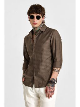 Snitch - Men Brown Self Design Viscose Blend Casual Shirt