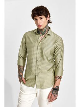 Snitch - Men Green Self Design Viscose Blend Casual Shirt