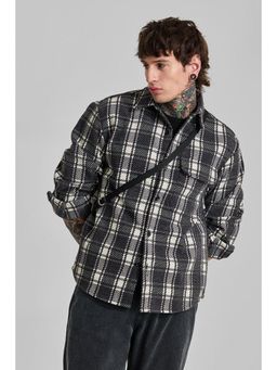 Snitch - Men Charcoal Checks Polyester Blend Casual Shirt