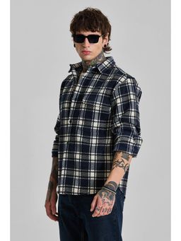 Snitch - Men Navy Blue Checks Polyester Blend Casual Shirt