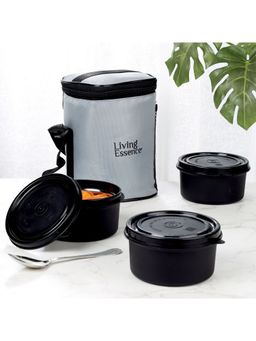 HomeTown - Microsafe BPA Free Plastic and Stainless Steel Terra Lunch Box Set of 3 400ml Grey