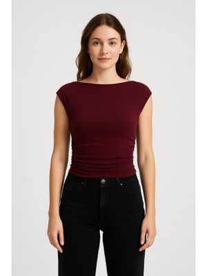 Buy Cider Boat Neck Solid Ruched Tank Top (XS) Online