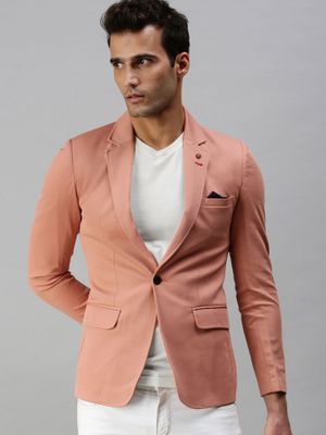 Buy SHOWOFF Mens Peach Solid Single Breasted Blazer (S) Online