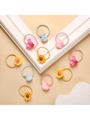 Babyhug Flower Applique Rubber Bands Pack of 10 - Multicolor
