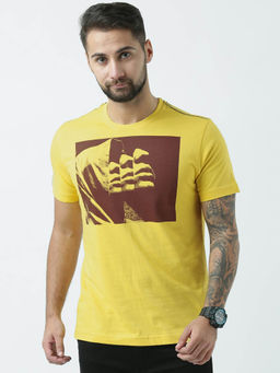 Huetrap - Mens Round Neck Half Sleeves Yellow T-shirt