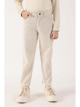 One Friday - Beige Textured Regular Trouser