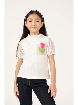 One Friday - Off White Self Design Regular Top