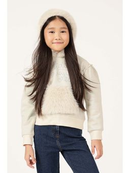 One Friday - Off White Embellished Regular Hoodie