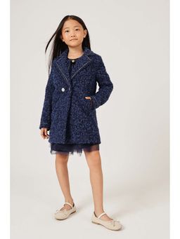 One Friday - Navy Blue Textured Regular Overcoat