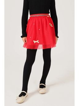 One Friday - Red Solid Flared Skirt