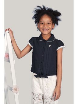 One Friday - Navy Blue Textured Regular Top