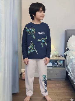 Napchief - Navy Blue Printed Relaxed T-shirt and Pyjama