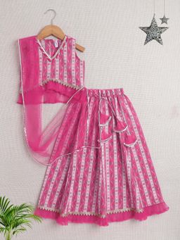 The Magic Wand - Pink Stripes Blouse with Lehenga and Dupatta