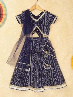 The Magic Wand - Blue Printed Blouse with Lehenga and Dupatta