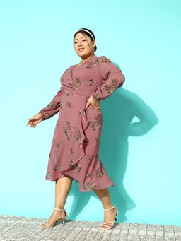 KASSUALLY - CURVE BY KASSUALLY Pink Wrap Neck Layerd Dress