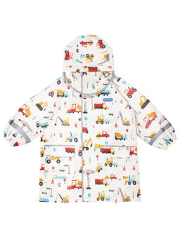 Little Surprise Box - Kids Raincoat Jacket Style Beep Transport Theme,off White